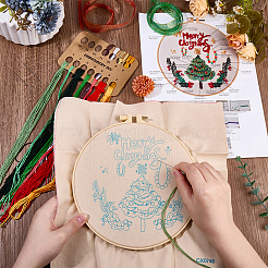 初心者向けクリスマス DIY 刺繍スターターキット  刺繍枠付属  糸と針  ファブリック  クリスマスツリー  301x301x0.4mm&nbsp;AJEW-WH20816-026