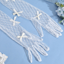 リボン結びのポリエステル製ロングレース手袋  結婚式の花嫁用品用  ベージュ  400x110x3.5mm&nbsp;AJEW-WH20007-92B