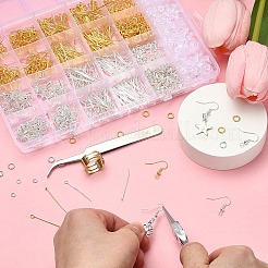 DIY 真鍮ピアスフックジュエリー作成検索キット  ピンセット付き  ゴールデン＆シルバー  17~19x16~18x0.8mm  穴：2mm&nbsp;DIY-YW0008-63