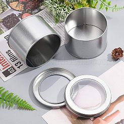 鉄のつや消し貯蔵瓶  PVCクリアウィンドウ付き  キャンドル用シリンダー密封缶  コラム  マットシルバーカラー  90x60mm  内径：82mm  クリアウィンドウ：68mm&nbsp;CON-OC0001-04MS
