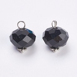 ガラスチャーム  真鍮パーツ  ロンデル  多面カット  プラチナ  ミックスカラー  14x11.5~12mm  穴：2mm&nbsp;GLAA-P038-01P