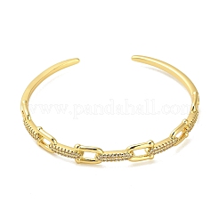 Brass Micro Pave Clear Cubic Zirconia Hollow U Shape Open Cuff Bangles for Woman&nbsp;BJEW-M312-02B-G