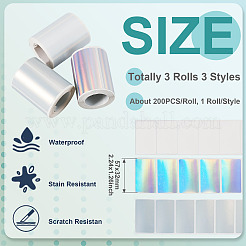 3 Rolls 3 Styles Vinyl Plastic Printable Holographic Stickers&nbsp;OFST-TA0001-10F