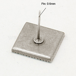 真鍮のスタッドのピアスのセッティング  ニッケルフリー  プラチナ  13x13mm  トレイ：12x12mm  ピン：0.6 mm厚&nbsp;KK-I002-P-NF