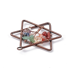 7 Chakra Pentagram Natural Mixed Stone Copper Wire Wrapped Chip Big Pendants&nbsp;G-E195-10R-02