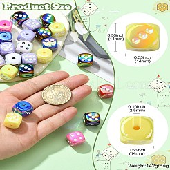 UVメッキレインボー虹色アクリルエナメルビーズ  サイコロ  ミックスカラー  14x14x14mm  穴：2.5mm  50個/セット&nbsp;MACR-CJ0001-71
