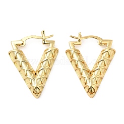 女性用ラックメッキ真鍮フープピアス  鉛フリー＆カドミウムフリー  長持ちメッキ  V字  18KGP本金メッキ  27x20x4mm&nbsp;EJEW-Q770-18G