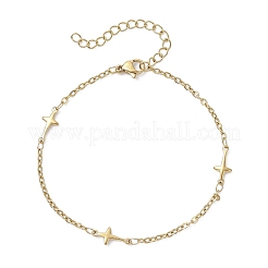 女性用304ステンレススチールクロスリンクブレスレット  ゴールドカラー  7-1/2インチ（19cm）&nbsp;BJEW-JB12360-02