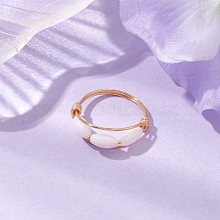 銅線で巻かれた馬の目天然貝の指輪、女性用  ゴールドカラー  7mm  内径：19mm&nbsp;RJEW-TA00136