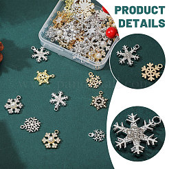 56pcs14スタイルアロイラインストーンペンダント  スノーフレーク  プラチナ·ゴールデン  16~23x13~17x1.7~6.5mm  穴：1.2~2mm  4個/スタイル&nbsp;FIND-CA0011-18