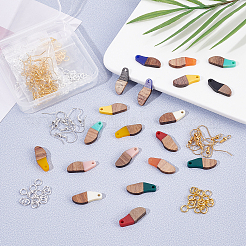 DIYダングルピアス作成キット  レジン＆ワックスウォールナットウッドペンダント  真鍮のピアスフックと丸カン  オーバル  ミックスカラー&nbsp;DIY-OC0005-61