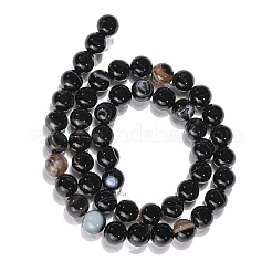 Round Dyed & Heated Natural Black Agate Beads Strands&nbsp;G-G582-8mm-07
