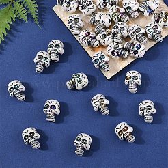 50個メッキアクリルビーズ  ABカラーメッキ  スカル  ホワイト  23x17x15mm  穴：3.8mm&nbsp;PACR-YW0001-36