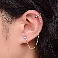 イヤーカフラップクライマーピアス  クローラーピアスぶら下がりチェーン  シルバーピン付き  リング  ゴールドカラー  99x1mm  ピン：0.7mm&nbsp;EJEW-K088-02G