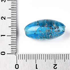明るい手作りの金の砂のランプワークビーズ  暗闇で光る  オーバル  ディープスカイブルー  21~24.5x11~12.5mm  穴：1.2~2.5mm&nbsp;FOIL-T006-01B