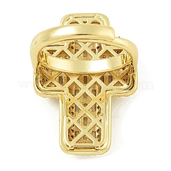 Cross Brass with Cubic Zirconia Open Cuff Rings&nbsp;RJEW-U011-09G-01
