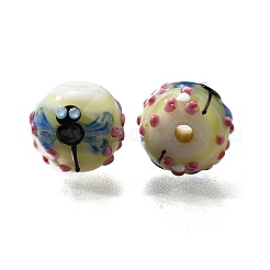 手作りランプワークビーズ  トンボと花の丸  シャンパンゴールド  15~15.5x13.5~14mm  穴：2.8mm&nbsp;LAMP-K042-08C