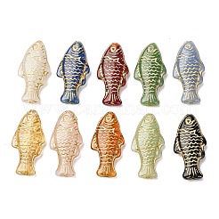 手作りランプワークビーズ  ゴールドライン入り  魚  ミックスカラー  24.5~25x12~12.5x5~6mm  穴：1~1.2mm&nbsp;FIND-C076-10
