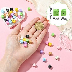 45色焼き付けペイント合金ビーズ9個  キューブ  ミックスカラー  8.5x8x8mm  穴：1.6mm  5個/カラー&nbsp;FIND-CJ0003-24