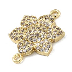 Rack Plating Brass Micro Pave Clear Cubic Zirconia Flower Connector Charms&nbsp;KK-A234-043G