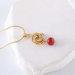3Pcs French Style Stainless Steel Triple Ring with Red Round Pendant Necklaces for Women&nbsp;DT9932