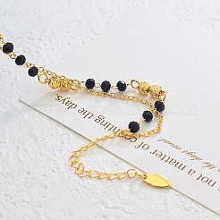 Vintage Beach Brass Round & Black Glass Rondelle Link Chain Double Layer Anklets for Women&nbsp;TO0841