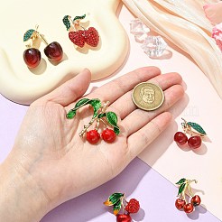 6個 6スタイル 3D樹脂チェリーブローチピン ラインストーン付き  バックパックの服のための黄金の合金のバッジ  ミックスカラー  23~37x24.5~42mm  1個/スタイル&nbsp;JEWB-CJ0001-32