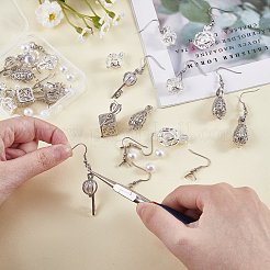 DIY ケージ チャーム ネックレス イヤリング メイキング ファインディング キット  ハート＆クラウン＆フラワーブラス＆アロイペンダントを含む  304ステンレススチールピアスフック  プラスチックパールビーズ  真鍮製チェーンネックレス  ミックスカラー  28x13x12mm  穴：2.5mm&nbsp;DIY-SZ0009-18