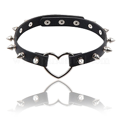 Adjustable Adjustable Gothic PU Leather Alloy Spike Rivet Heart Choker Necklaces for Women&nbsp;NJEW-WH20816-006P-B