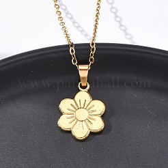 304ステンレススチールフラワーペンダントネックレス  イオンプレーティング（ip）  18KGP本金メッキ  18.19インチ（46.2cm）&nbsp;NJEW-H059-30D-G