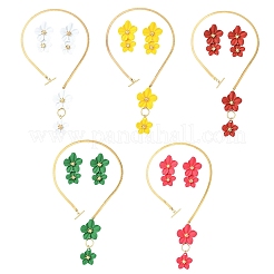 スプレーペイント合金ジュエリーセット  ネックレスとイヤリングを含む  花  グリーン  55x34mm&nbsp;SJEW-YWC0001-01A