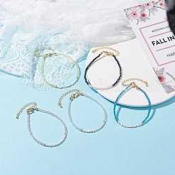 女性のための天然真珠＆ファセットガラスビーズブレスレット  ゴールドカラー  ミックスカラー  6-7/8インチ（17.6cm）&nbsp;BJEW-JB07085