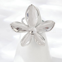 304ステンレススチールカフリング  花  ステンレス鋼色  32x32mm  内径：17mm&nbsp;RJEW-D306-06P