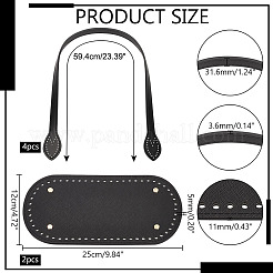 バッグ交換用アクセサリー  PUレザーのバッグストラップと楕円形の長い底を含む  ブラック  バッグストラップ：59.4x3.16x0.36cm  4pc  底：25x12x0.11cm  穴：5mm  2pc&nbsp;FIND-PH0020-16