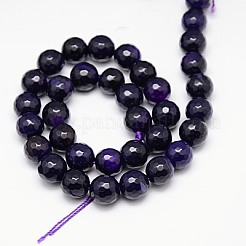 天然石瑪瑙ビーズ連売り  多面カット  染め  ラウンド  インディゴ  10mm  穴：1.2mm  約38個/連  15インチ&nbsp;G-G580-10mm-25