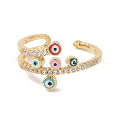 Enamel Evil Eye Open Cuff Ring with Clear Cubic Zirconia&nbsp;X-RJEW-P032-43G