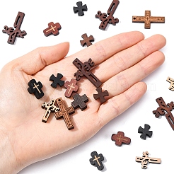 40個 8スタイル 天然木ペンダント&ビーズセット  染め  クロス  ミックスカラー  13~30x13~17x4~5mm  穴：1.2~1.8mm  5個/スタイル&nbsp;WOOD-FS0001-46