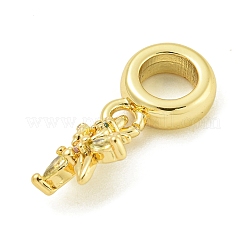 Rack Plating Brass Pave Colorful Cubic Zirconia Flower European Dangle Charms&nbsp;KK-Z067-34G
