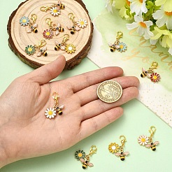 12Pcs 6 Colors Alloy Enamel Flower & Bee Pendant Decorations&nbsp;HJEW-YW00434
