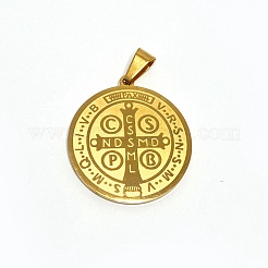 Trendy Necklace Findings Flat Round with San Benito 304 Stainless Steel Pendants&nbsp;STAS-L012-A10G