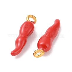 真鍮製エナメルペンダント  豊饒の角  イタリアの角cornicello  ゴールドカラー  レッド  20.5x4.5x4mm  穴：2mm&nbsp;X-PALLOY-H003-1G