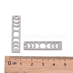 変色しにくい201ステンレススチールペンダント  レーザー切断  ムーンフェイズバーチャーム  ステンレス鋼色  35x8x1mm  穴：1.8mm&nbsp;STAS-S105-LA393-1
