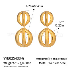 中空フラットラウンド304ステンレススチールダングルスタッドピアス  18KGP本金メッキ  62x31.6mm&nbsp;FY9579-1
