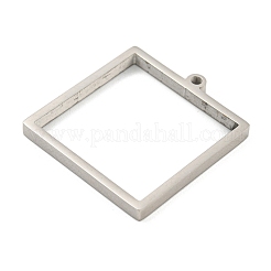 変色しない304ステンレススチールレーザーカットペンダント  スクエアチャーム  ステンレス鋼色  31x28x3mm  穴：2mm&nbsp;STAS-U009-01A-P