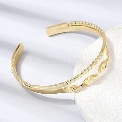 Brass Double Line Textured Cuff Bangles for Women&nbsp;KK-CBACA61-03G