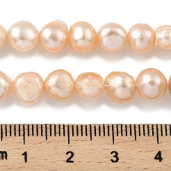 天然養殖淡水パールビーズ連売り  研磨両側  ライトサーモン  7~8mm  穴：0.5mm  約25個/連  6.89''（17.5センチメートル）&nbsp;PEAR-A006-08B