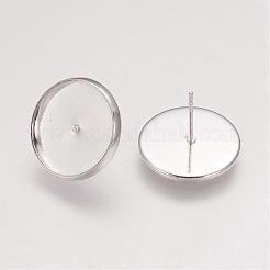 真鍮のスタッドのピアスのセッティング  鉄製ピン  銀色のメッキ  13x16mm  トレイ：14mm  ピン：1mm&nbsp;KK-G178-S