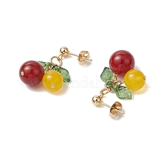 Cherry Natural Mixed Stone Dangle Stud Earrings&nbsp;EJEW-TA00627