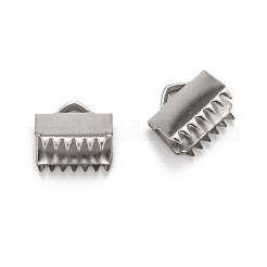 変色しにくいステンレススチールリボンカシメエンドパーツ  ステンレス鋼色  9x10.5mm  穴：1.5mm&nbsp;STAS-Q187-01