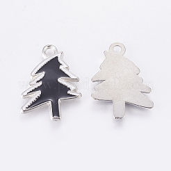 合金エナメルチャーム  鉛フリー及びカドミウムフリー  クリスマスツリー  プラチナカラー  ブラック  26x19x2mm&nbsp;LS-ENAM-P079-4